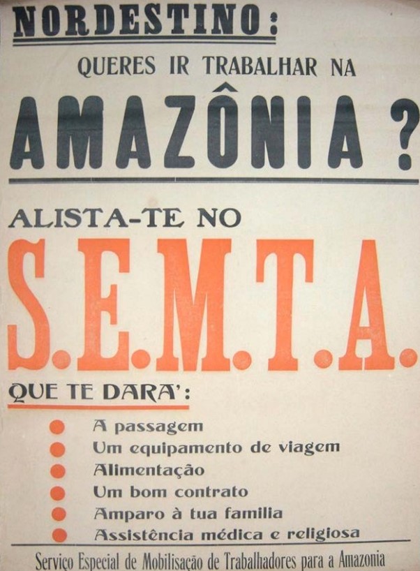 Cartaz chamando nordestinos para trabalhar na Amazônia