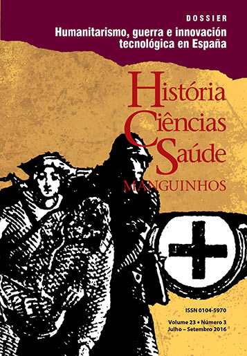 Capa de 'História, Ciências, Saúde - Manguinhos'. Dossiê Humanitarismo, guerra e innovaciión tecnológica en España